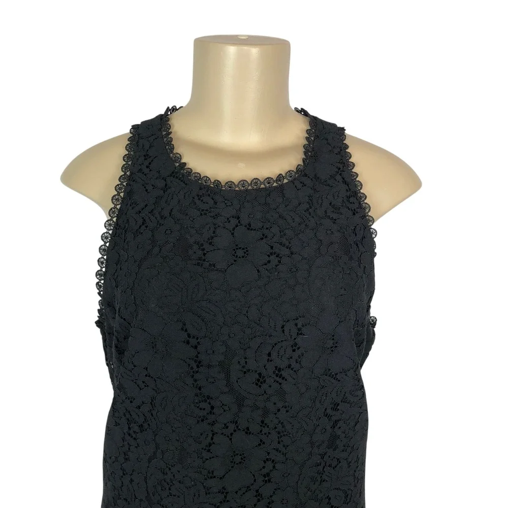 Cabi Black Floral Scalloped Eyelash Lace Top Blouse Size M #3605 Business Office